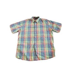 Alan Flusser Shirt Mens Large Plaid Button Up Purple Orange Yellow Preppy Casual